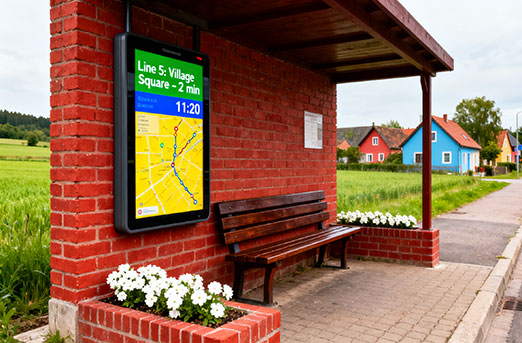 Bus shelter digital signage in city centre